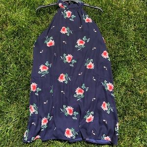 Blue Floral Flowy Dress with Keyhole Back